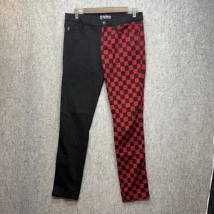 Pantalones de mezclilla para mujer Royal Bones By Daang talla 11 negros y rojos a cuadros gótico punk - Imagen 1 de 15
