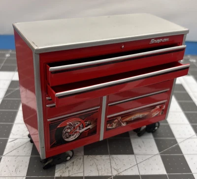 Snap On Mini Metal Rolling Toolbox Chopper Decal 2 Drawer Collectible Desktop - Image 1 of 4