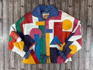 Chaqueta Bomber Avanti Fino Cuero Ribete Poliéster Colorblock Talla L Nueva De Colección Años 80 - Imagen 1 de 9