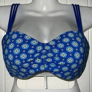 Lands End Bikini Top 32D 34C Blue Padded Underwire Bandeau Removeable Strap - Picture 1 of 11