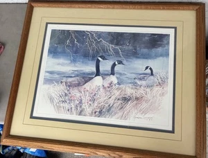 framed Print of geese 33 x 27 dated 1986 - Picture 1 of 7