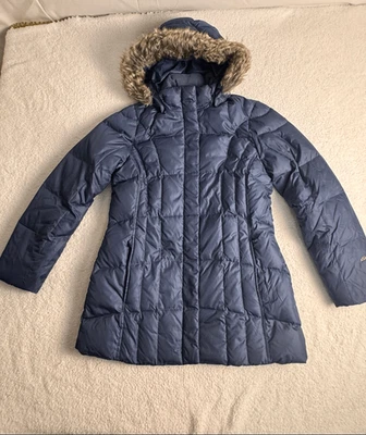 Eddie Bauer Women's Lodge Cascadian Down Parka Blue Faux Fur Hood/PM - Image 1 of 4