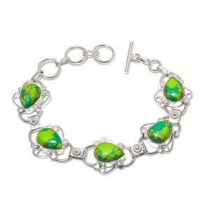Green Turquoise Gemstone Handmade 925 Sterling Silver Jewelry Bracelet Size 7-8" - Picture 1 of 1