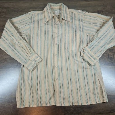 Vintage Arrow Kent Collection Light Orange Striped Button Down Shirt Mens L  70s - Image 1 of 4