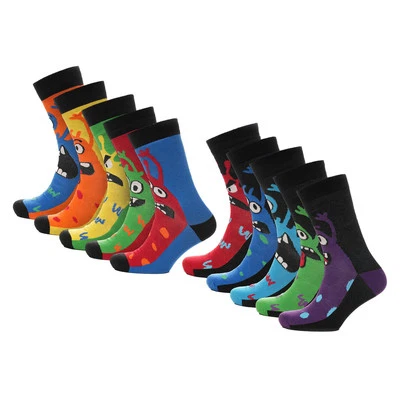 Mens 5 Pack Monster Design Socks Comfortable For Daily Wear Cotton Rich Socks - Image 1 of 2