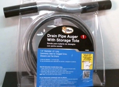 Cobra 10080 1/4" x 8' Wire Drain Auger w/Storage Tote, FREE SHIP - Image 1 of 4