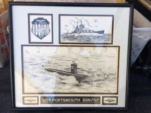 OBRAS DE ARTE ENMARCADAS Y ENMARAÑADAS USS PORTSMOUTH SSN-707 USN SUB CL-102 - Imagen 1 de 2