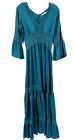 Indah Womens S Green Teal Tiered Maxi Peasant Style Dress Crochet Details