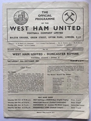 West Ham United v Doncaster Rovers 19th October 1957 - Image 1 of 3