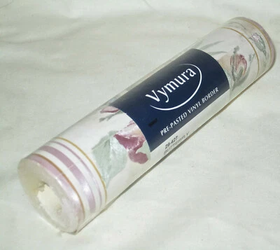 VYMURA Mauve Pink Rose Floral Blue Butterfly Silk Satin Wallpaper Border NEW - Image 1 of 4