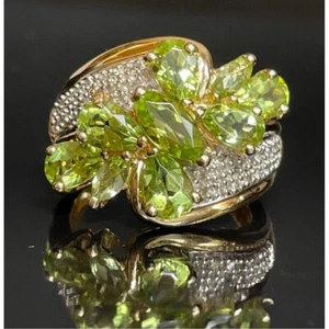 YELLOW GOLD GREEN AQUAMARINE AND COLORLESS SAPPHIRE RING SIZE 7 SKY - Picture 1 of 10