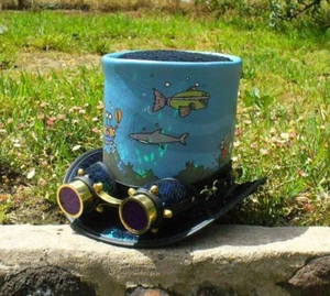 AQUA PRINTED LEATHER UNDERWATER / WATERWORLD STEAMPUNK MERMAID STYLE TOP HAT - Picture 1 of 4