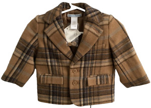 VNTG Janie & Jack Brown Plaid Blazer Infant Size 6-12 M Button Front Wool Blend
