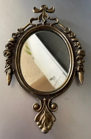 Small Vintage Italy Mirror Ornate Metal Frame Floral Decorative Victorian Oval Cover