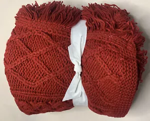 POTTERY BARN Cable Knitted Blanket Throw Tassel 50X60” Cardinal Red NWOT - Picture 1 of 3