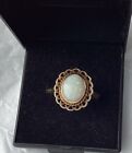 Retro Vintage 375 9 Carat Y Gold & Solitaire White 11mmx8mm Opal Ring Uk P1/2