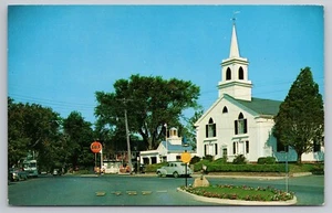 1950s Barnstable MA Cape Cod Osterville Main St Baptist Church Gulf Gas Postcard - Picture 1 of 3