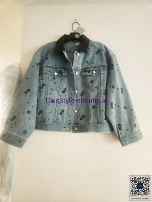 Chaqueta de mezclilla H&M adornada con diamantes de imitación azul denim claro floral talla L nueva con etiquetas Foto 1 de 4