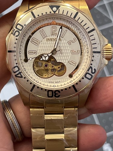 CHROME HEARTS Orologio Automatico Invicta 3437 Pro Diver Uomo 43mm Oro Quadrante Cuore Aperto Zaffiro