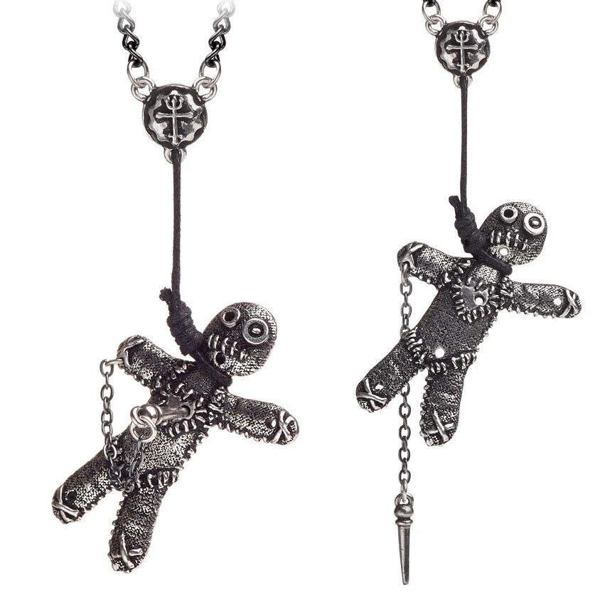 Voodoo Doll Pendant Necklace Alchemy Gothic Idol Charm Pewter Jewelry Heart P769