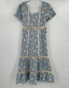 Vestido midi Adelyn Rae azul cambray bordado talla S nuevo con etiquetas 100 % algodón - Imagen 1 de 10
