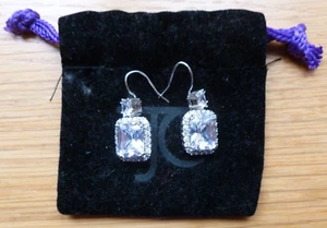J Francis Swarovski Zirconia Silver Platinum Overlay Drop Earrings - Picture 1 of 5