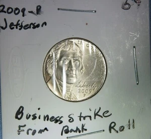 2009-P Jefferson 5c CH UNC NR FULL STEPS Light Toning UN-CLEANED FROM UNC ROLL - Bild 1 von 5