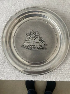 Vintage Pewter Nautical Schooner Plate Wilton Columbia PA $29.91 - Picture 1 of 3