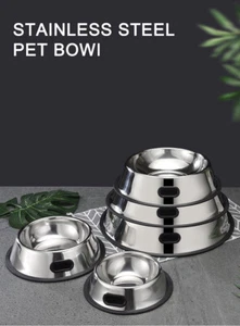Dog Puppy Cat Pet Stainless Steel Dog Bowl Food Water Rubber Base for All Size - Picture 1 of 20