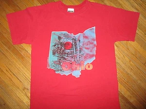 CAMISETA OHIO De Colección Años 80 90 Camiseta Roja Estado Naturaleza Vida Silvestre Árboles Arroyo Puesta de Sol GRANDE - Imagen 1 de 3