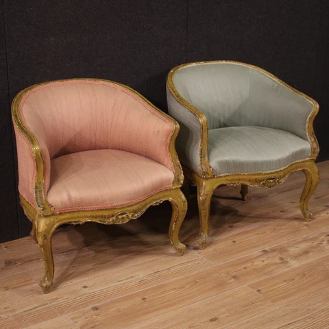 Pair of Venetian armchairs lacquered and gold chairs antique style seats 900 Cover