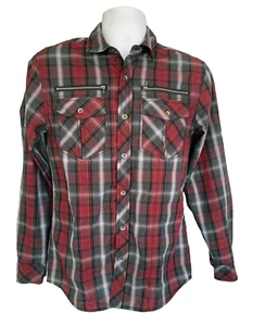 ROCK & REPUBLIC RED & BLACK PLAID BUTTON-DOWN SHIRT SIZE SMALL hipster modern - Picture 1 of 4