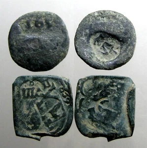 2 COPPER SPANISH PIRATE COBS__Colonial America__ORIGINAL TREASURE COINS__1600's - Picture 1 of 2