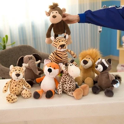 Juguetes de peluche de animales del bosque de 25 cm león tigre elefante mono jirafa niños muñecas suaves Foto 1 de 4