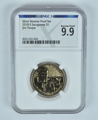 2018-S Sacagawea $1 Jim Thorpe Reverse Proof Set Reverse PF9.9 NGC X *7224 - Image 1 of 4