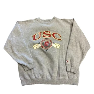 Y2K VTG USC TROJANS GREY PULLOVER SWEATSHIRT CREWNECK COLLEGE CREST FITS M H10 - Picture 1 of 5