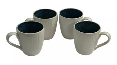 Novo na caixa conjunto de 4 xícaras de café Pfaltzgraff Sheridan canecas esponja azul interior novo na caixa - Imagem 1 de 3