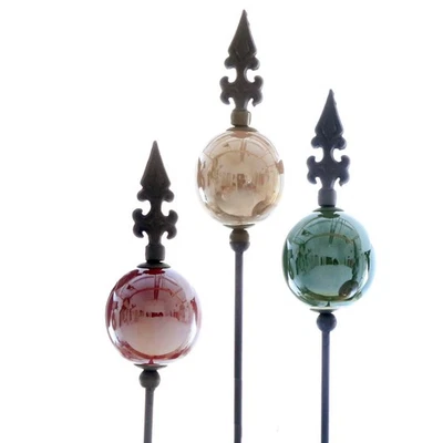 Metall Stecker franz Lilie 3 Gartenstab Keramikkugel Beere grün rosa-beige 110cm - Bild 1 von 3