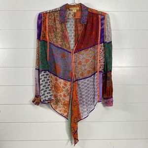 Judith Ann Creations Shirt Womens XS/S Multicolor 100% Silk Sheer Patchwork Boho - Picture 1 of 12