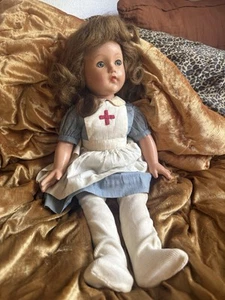 Vintage 1940s Nurse Composition Doll Sleepy Eyes 22โ Original Dress ๐ฉโโ๏ธ๐งฆ - Picture 1 of 8