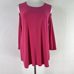 SYMPLI Size 12 Hot Pink Cold Shoulder 3/4 Sleeve Top Blouse - Picture 1 of 5