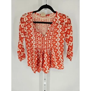 Anthropologie Vanessa Virginia koralle & weiß plissiert Ikat Mahdia Bluse Größe M - Bild 1 von 5