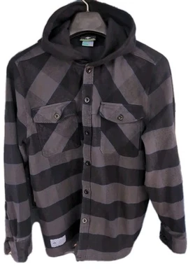 Camisa con capucha de franela a cuadros negra y gris pequeña LRG Lifted Research Group para hombre Foto 1 de 4