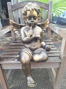 Engel Figur Putte Kantenhocker Sitzend Gartenfigur Dekofigur Amor Skulptur 9 - Picture 1 of 7