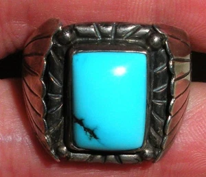 VINTAGE NAVAJO GREAT TURQUOISE STERLING SILVER RING SIZE 10 vafo - Picture 1 of 7