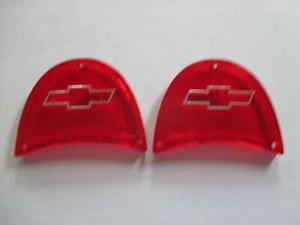 1957 57 CHEV RED TAIL LIGHT LENSES WITH CHROME BOWTIE NEW CHEVY CHEVROLET BELAIR - Picture 1 of 2
