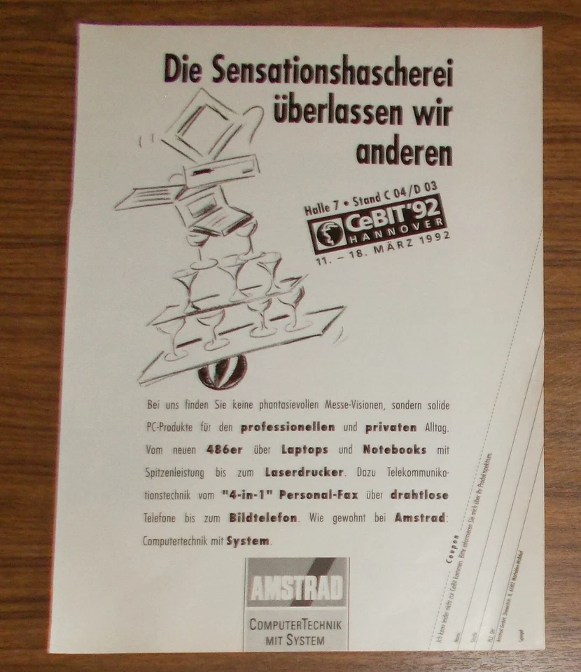 Seltene Werbung AMSTRAD 486 Personal Computer Laptops Notebooks CeBit '92 1992 - Image 1 of 1