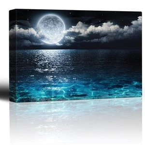 24"x36"-Moon Sea/Ocean Nature Landscape Canvas Wall Art Print - Picture 1 of 4