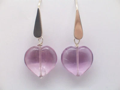 Orecchini pendenti con CUORE in FLUORITE viola e ARGENTO 925 - amo - pietra dura - Immagine 1 di 3