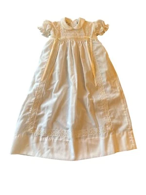 Vintage Polly Flinders Smoked Infant Baptism Dress White Lace Detail 3 To 9 Mos - Image 1 of 4